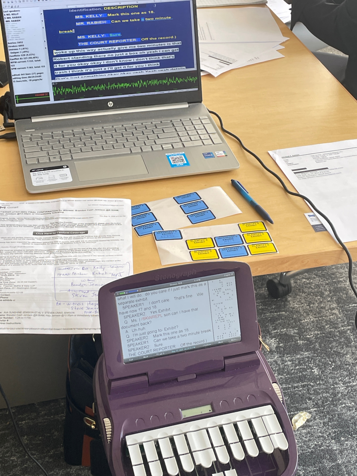 Teri at a deposition writing realtime to meet expectations: drafts, expedites, or realtime
